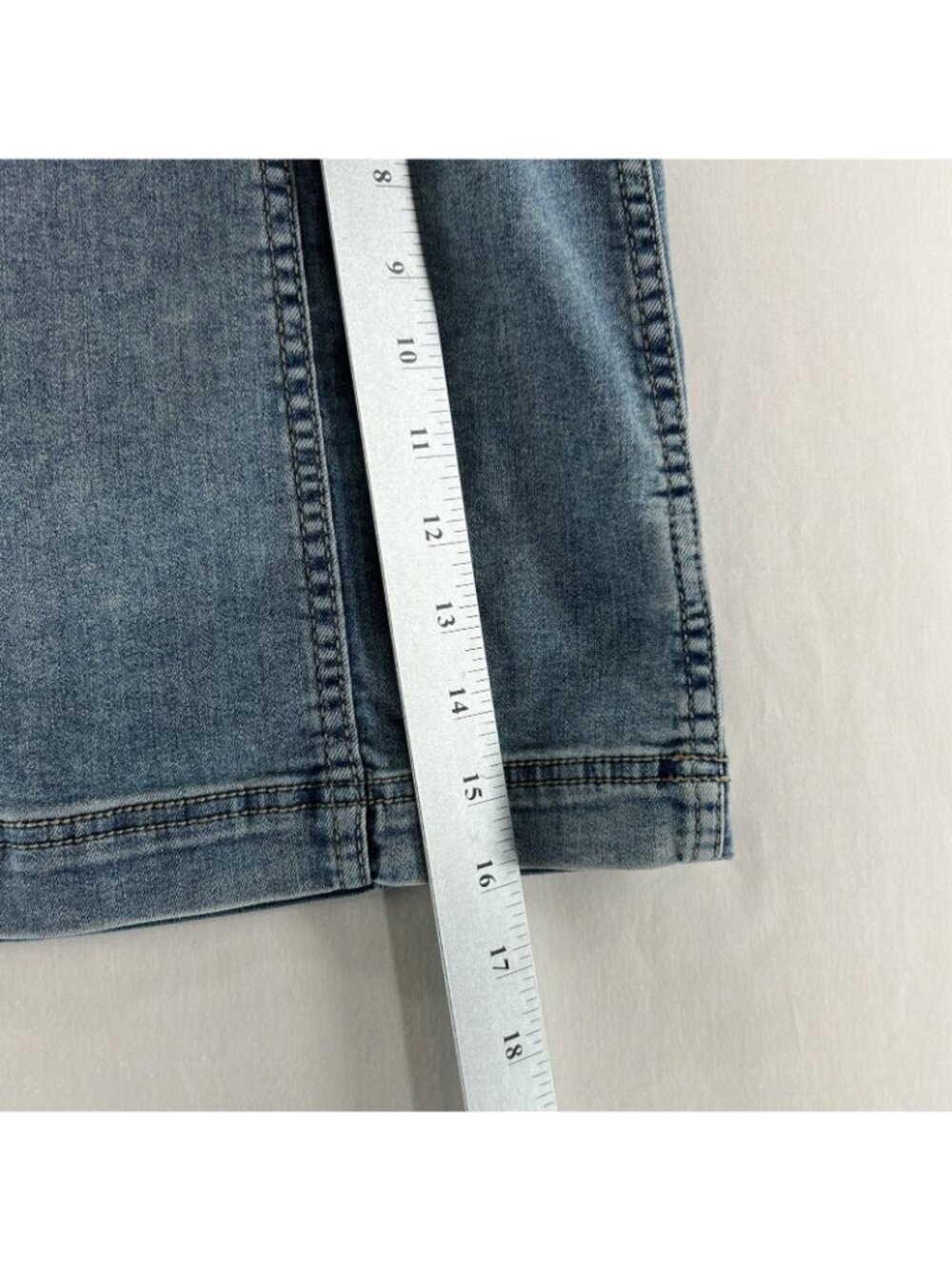 Free People Modern Femme Denim Mini Skirt Womens 6 Seamed High Rise Stretch Blue - Picture 4 of 12